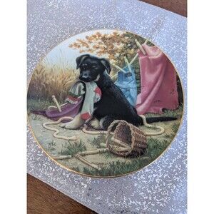 Vtg Puppy Playtime "Hanging Out" 1987 Clothesline Jim Lamb 8.5" Porcelain Plate